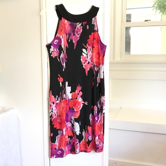 Dressbarn Floral Sleeveless Beaded Midi Sheath Dress Black Pink Women’s Size 10 - Picture 9 of 16